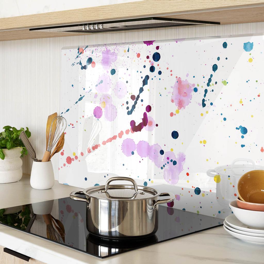 Tempered Glass Kitchen Backsplash with Abstract Splatter Graphic 80X52 Cm
