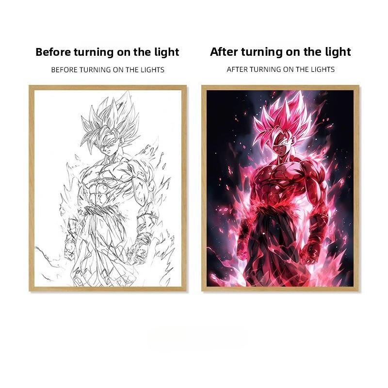 22cm/8.66in Dragon Ball Anime Light Painting Wukong Peripherals Night Led Luminous Cartoon Collectible Lamps Desk Party Supplies