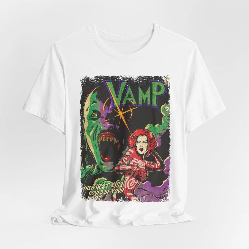 Vamp Movie TShirt Retro Horror Graphic Tee Summer Unisexs and Womens Loose and Breathable Tshirt Top
