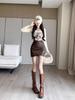 2025 New Autumn Women's Brown High Waist Leather Mini Skirt