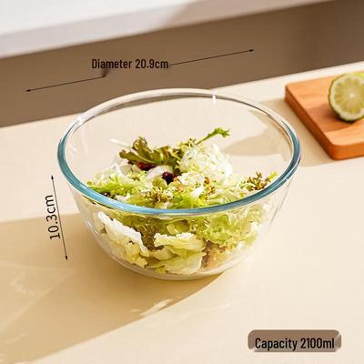 RuHan Microwave-Safe High Borosilicate Glass Salad & Soup Bowl Set (2100ml, 2-Pack)