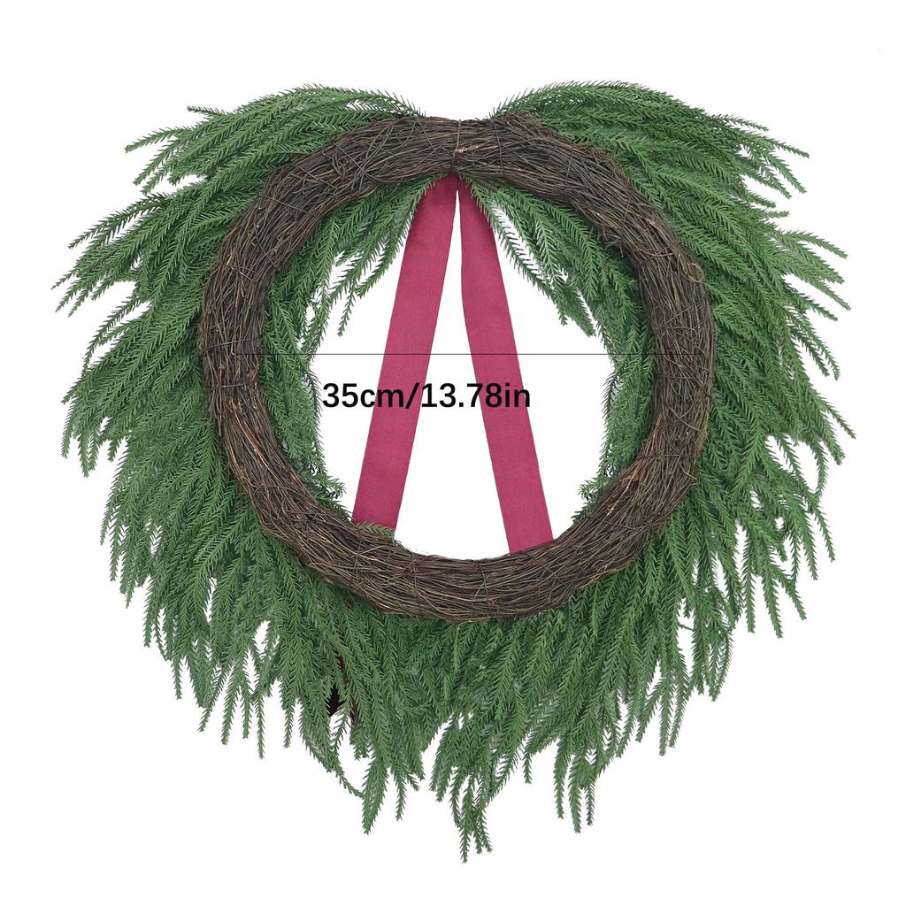 Christmas Wreath Lifelike Pine Needle Burgundy Velvet Bow Christmas Decoration Festive Door Wreath Holiday Home Decor