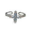 Moonlight Blue Simple Cross Bow Open Ring - Versatile Stackable Light Luxury for Women