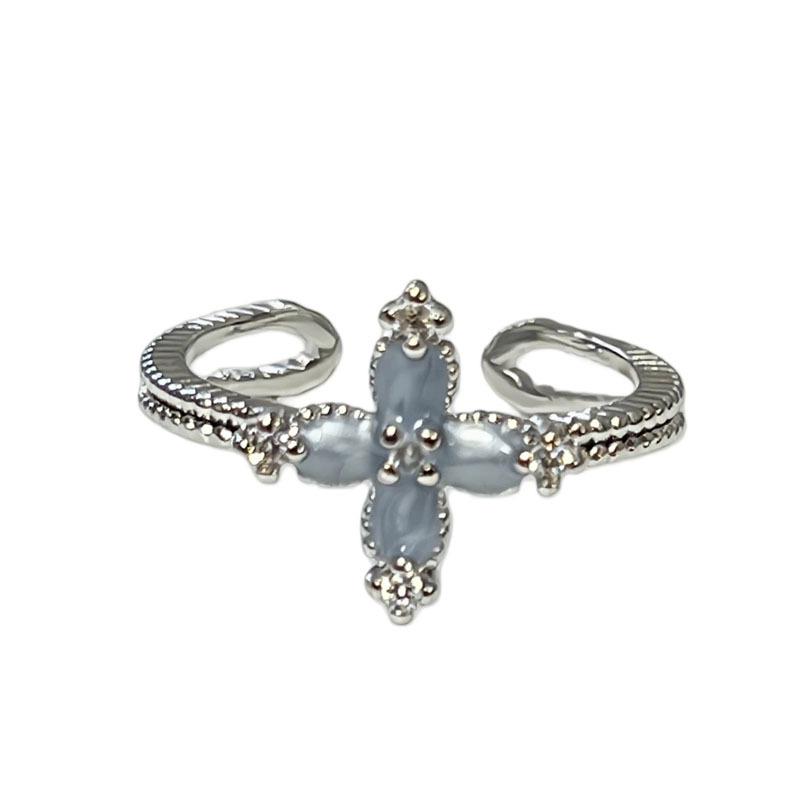 Moonlight Blue Simple Cross Bow Open Ring - Versatile Stackable Light Luxury for Women