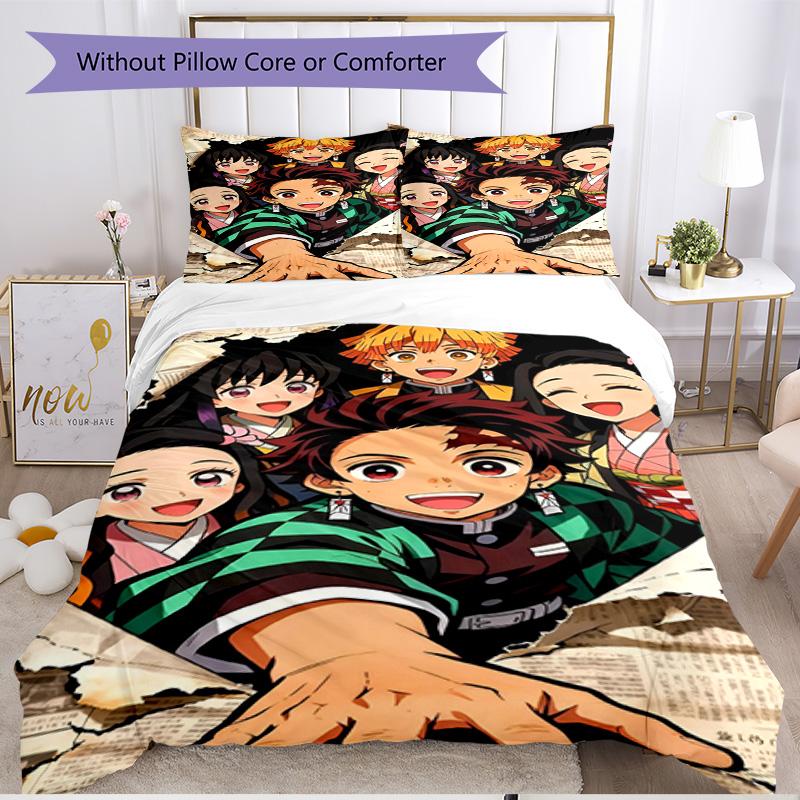 3pcs Duvet Cover Set (1*Duvet Cover + 2*Pillowcase, Without Core), Demon Slayer Print Soft All‑Season Bedding Set, Home Bedroom Decor Gift