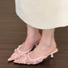 Moda Verão Moda Feminina Mules Tamancos Salto Alto Elegantes Bico Coberto Vestido Renda Slides Senhoras Sapatos de Festa Dança Baile
