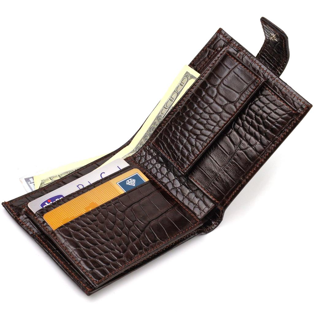 Wallet for Men In Horizontal Format Made of Genuine Leather with Crocodile Effect CANPELLINI 21770 Brown