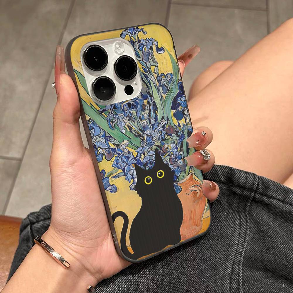 Funny Cats Van Gogh For IPhone 16 15 14 13 12 11 17 Pro Max Plus Wave Corrugated Phone Case Anti Drop Cover