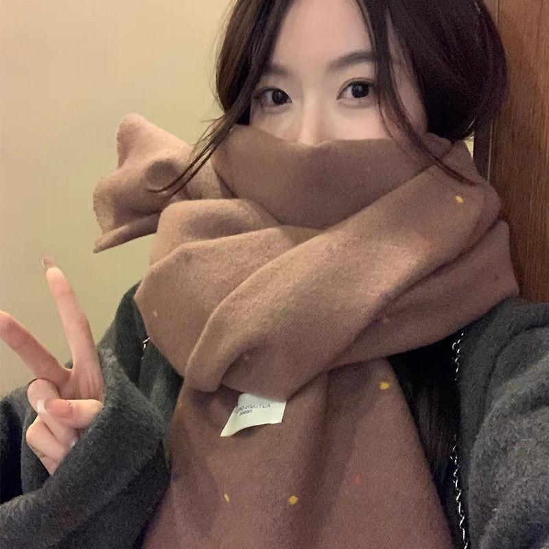 Winter Rainbow Polka Dot Scarf Beige Solid Color Warm Cold-proof Shawl Korean Style Fashion Versatile Neck Warmer