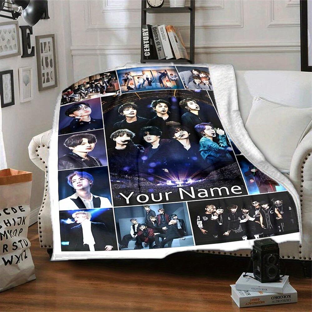 Bts Bangtan Boys Kpop Superstar Flannel Blanket With Customizable Name Comfortable In All Seasons Suitable For Sofas Beds Travel Camping And Office