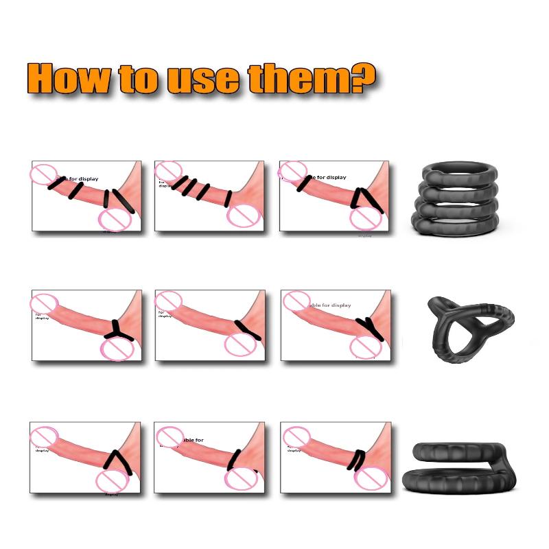 6Pcs Silicone Penis Ring Set Cock Rings Erection Enhancing Delay Ejaculation Soft Stretchy Adult Sex Toys For Men Couples Gay