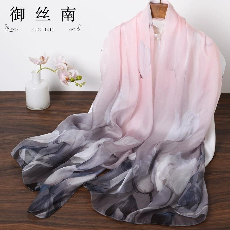 Spring Summer Women Large-size Printed Beach Shawls Muslim Hijabs Travel Thin Sunscreen Scarf/Scarves 100% Silk Beach Scarf