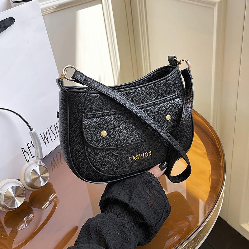 

Women s bag new lychee pattern niche high-end shoulder bag commuter underarm bag чёрный