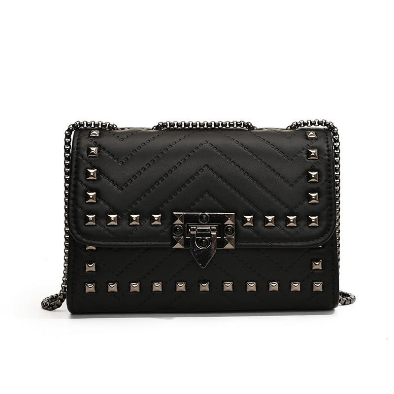 Elegant Urban Minimalist Pu Leather Small Square Bag With Studs And Chain For Fashionable Women