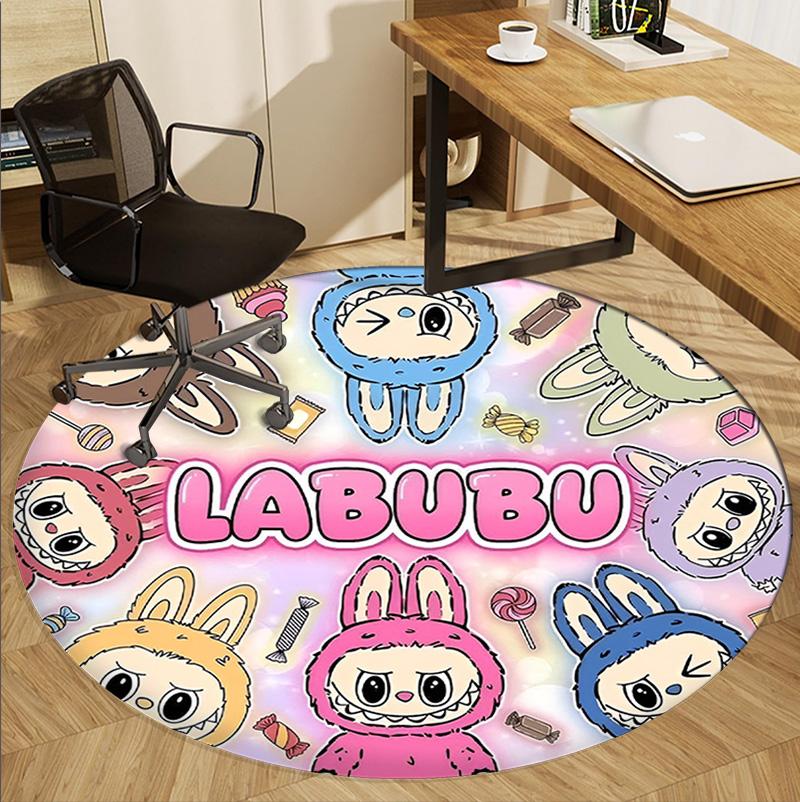 Labubu Pattern Round Rug, Indoor/Outdoor Mat, for Picnic, Gameroom, Bedroom, Office, Living Room, Home Decor Carpet, Birthday Gift