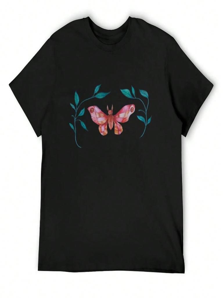 Butterfly With Plants Leaves T-Shirt Custom T-Shirts New Edition Valentines Clothes Man Clothes unisex's Clothing