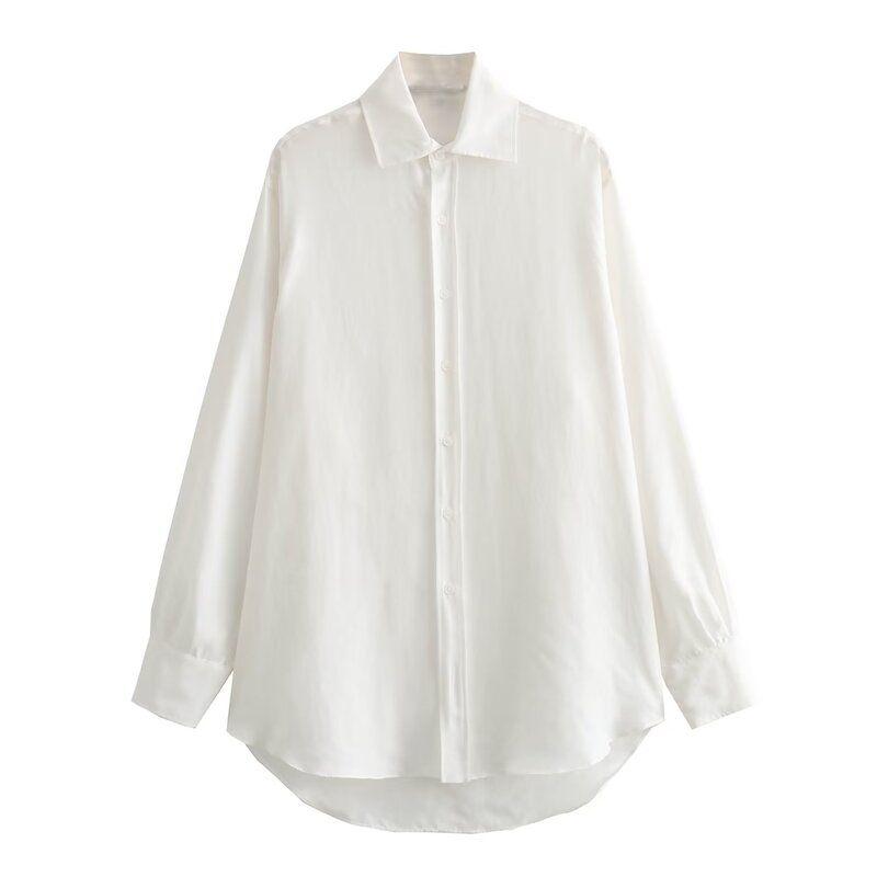 

Fashion Style 2023 Autumn New Women s Clothing Slim Looking All-Match White Long Sleeves Silk Satin Shirt 8240104 712 White L