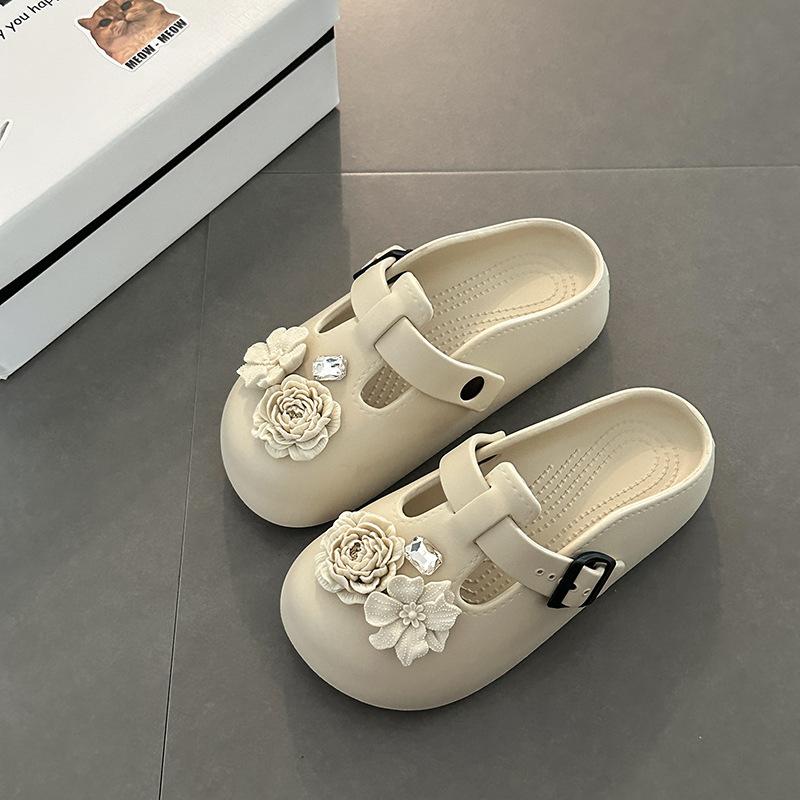Flowers Cute Cartoon Girl Bag Head Slippers Summer Fashion Casual Camellia Outside the Beach Thick Bottom Cool Slippers