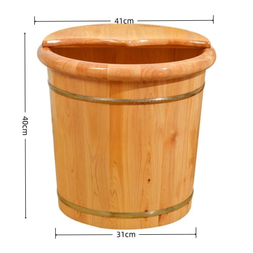 AOUGN Fußbad Eimer, Holzfußbecken mit Massagerolle, Fußentspannung (Massivholzbezug + Massageperlen + Universalrad + Abfluss + Beifuß) (41