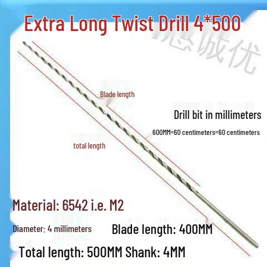 Extra Long 5060 Cm Twist Drill Bit, 500mm High-Speed Steel, Straight Shank for Deep Hole Drilling In Stainless Steel, Wood, 468 Industrial Series.