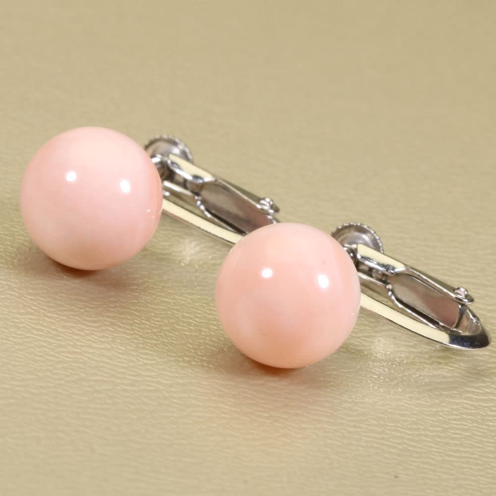 Gane Coral Pink Coral Round Ball Earrings Silver Undyed
