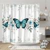 Elegant Butterfly & Floral Shower Curtain - Teal, Black, White on Light Gray, Whimsical Nature Design, Polyester, 12 Hooks
