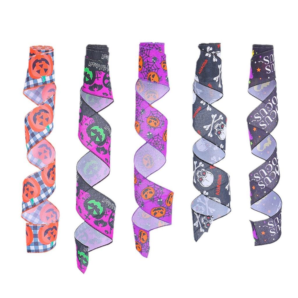 Creative Halloween Ribbon, Plaid, Pumpkin Ribbon, Christmas Tree Decoration, Streamer Strips, Halloween Decorations