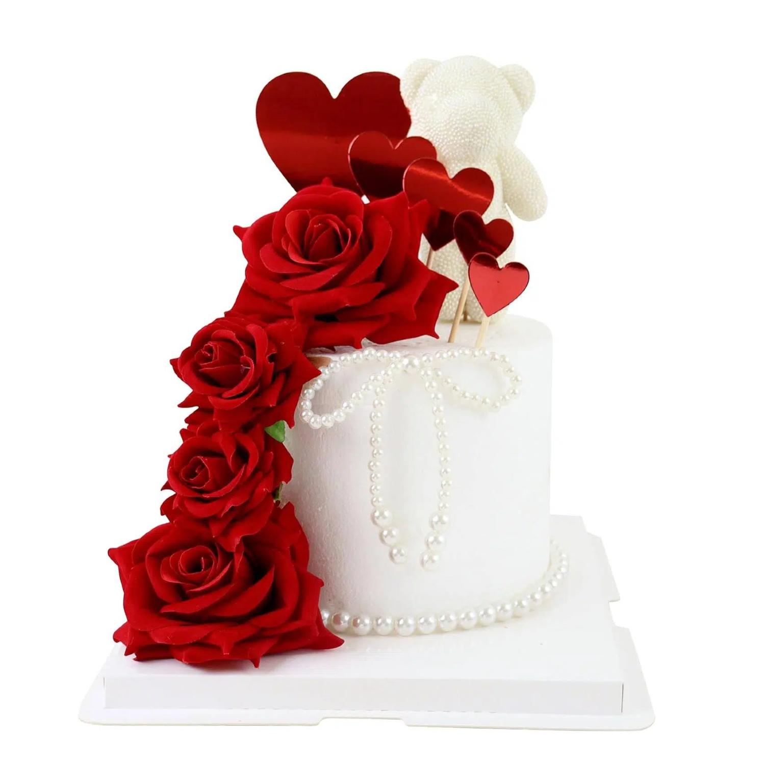 

5 Pack Artificial Rose Flowers - 3D Rose Flowers Cake Toppers and Picks for Birthday, Valentine s Day Wedding Party Supplies