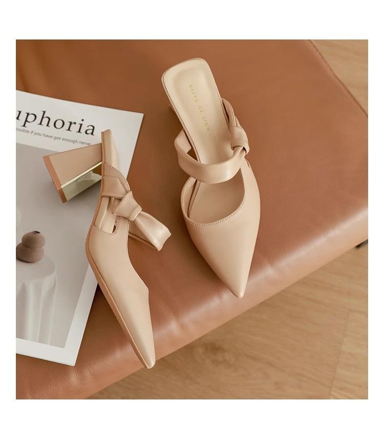 

Pointed half slippers women s 2025 spring and summer new outer wear one word with thick heel bag head comfortable and versatile high heel sandals wo 40 абрикосовый