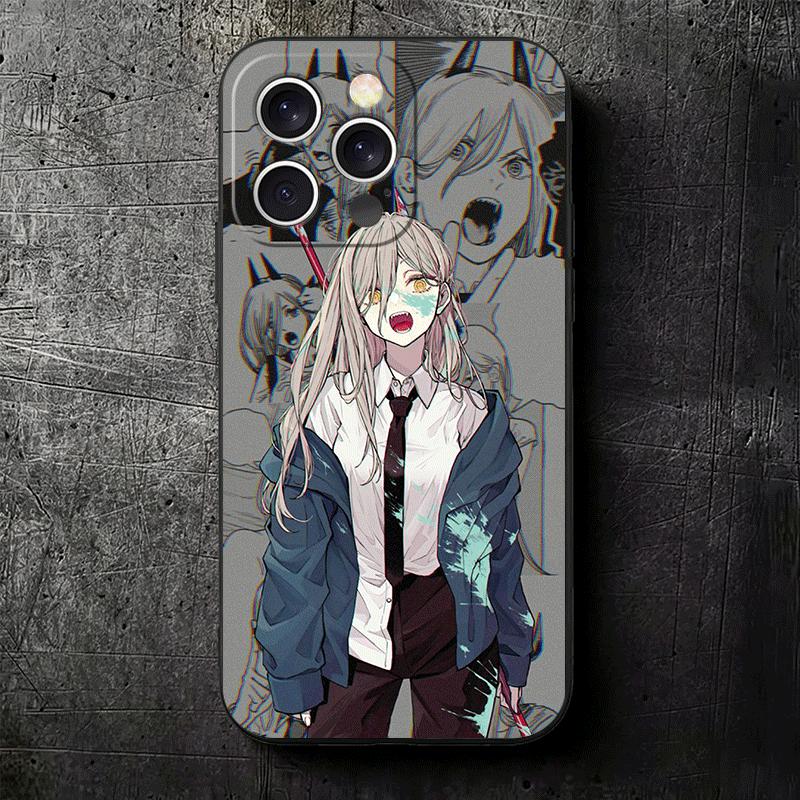 Anime Character Power CSM Soft Phone Case for iPhone 16 16E 17 Air 15 Pro Max 14 Plus 13 Mini 11 12 7 Black Cover Back Shell