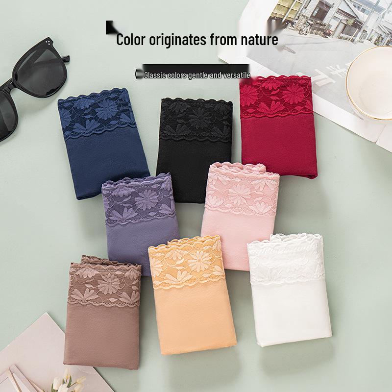 High Waist Plus Size Lace Trim Cotton Panties - Seamless, Breathable, with Abdomen Control and Antibacterial Properties.