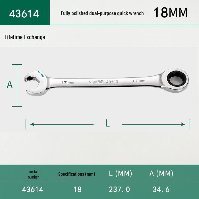 SATA Industrial Grade Double-Head Ratchet Wrench with Spline Open-End and Quick-Release