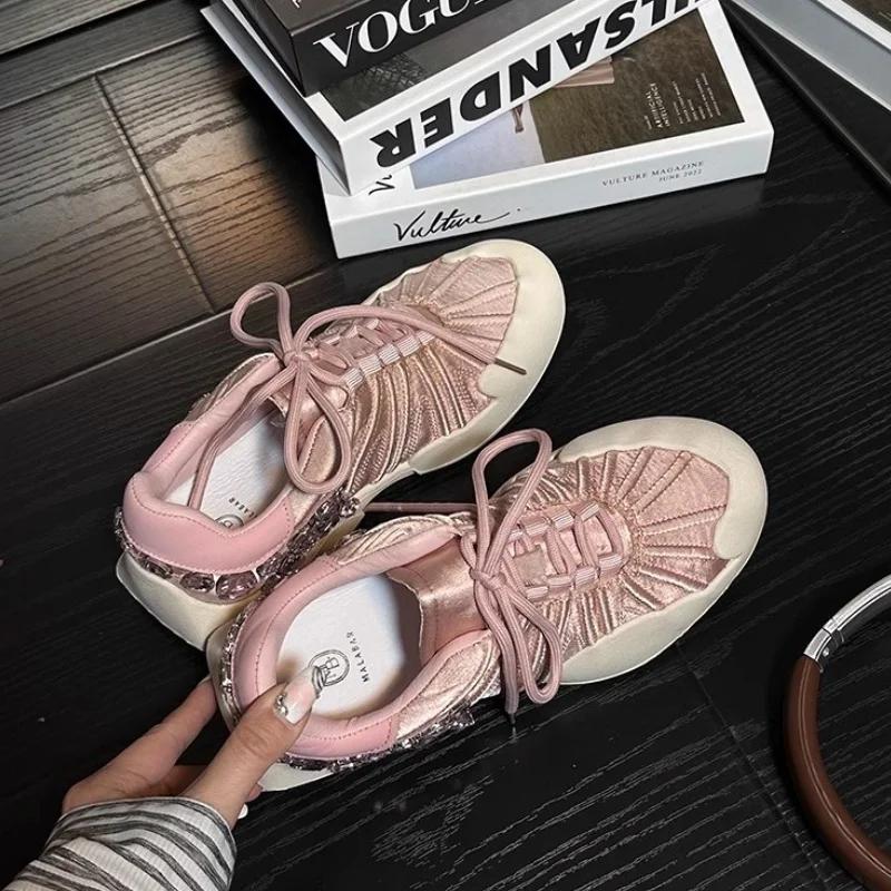 Damen Sneaker Kristall Lässig Sommer Sportschuhe Luxus 2025 Neu Schnürschuhe Flats Laufen Komfort Outdoor Walking Zapatos