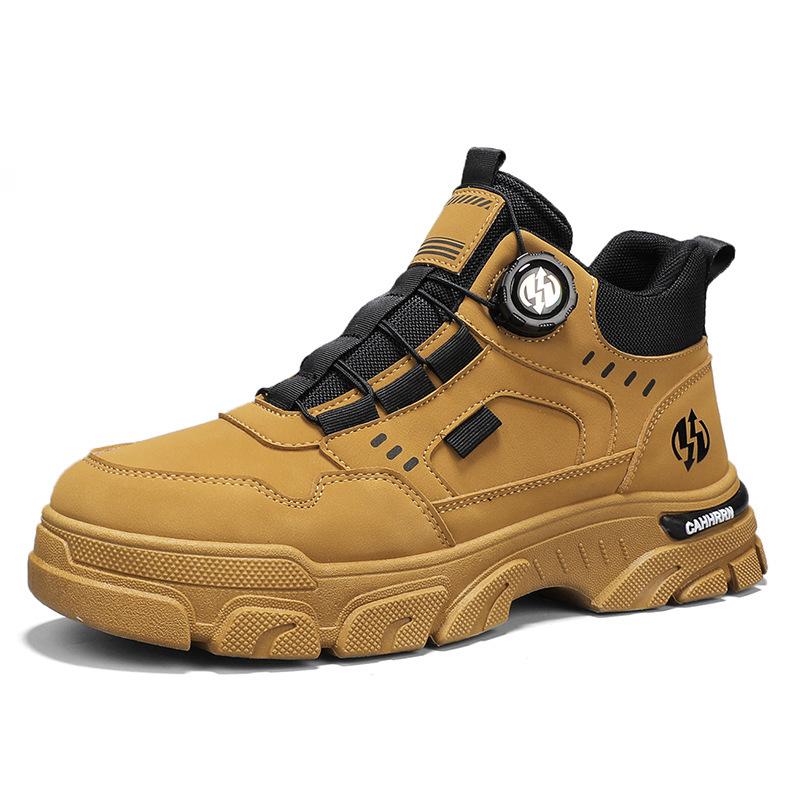 Rotating button cuff Martin boots autumn and winter new leather high-top flat-high casual sports men's boots