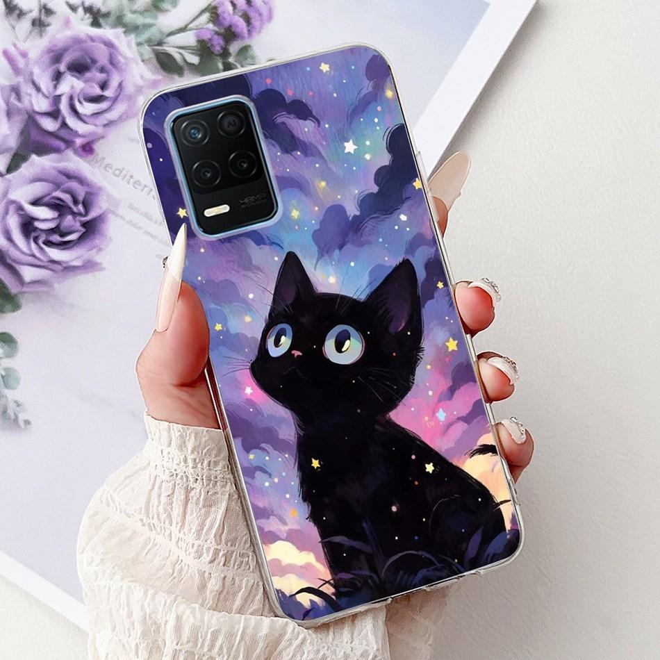 Pro telefon Realme 8 5G RMX3241 Pouzdro na telefon Realme8 5G Elegantní Květinový Potisk Kočky Měkký Silikon Průhledné TPU Pouzdra