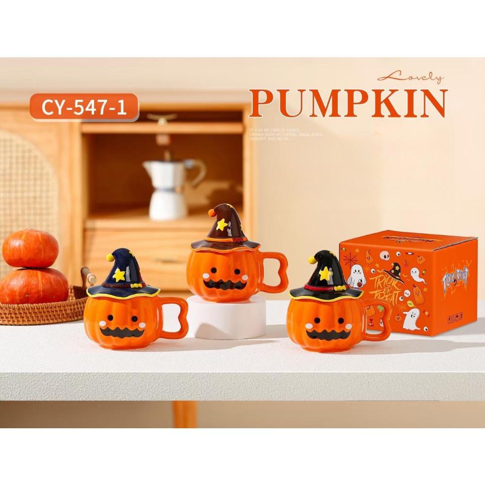 Kreativní vtipný elfský kreslený hrnek Halloween dýňový styling malého ducha keramický hrnek kancelářský s krytem voda