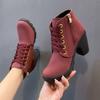 Large size spring and autumn new thick heel high heel Martin boots women's strap belt buckle ankle short boots