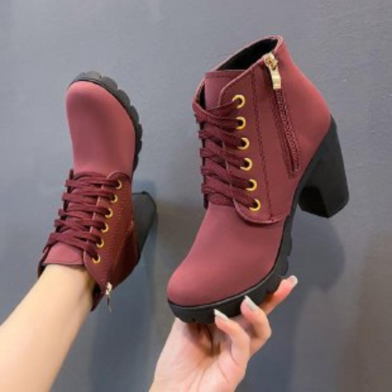 Large size spring and autumn new thick heel high heel Martin boots women's strap belt buckle ankle short boots