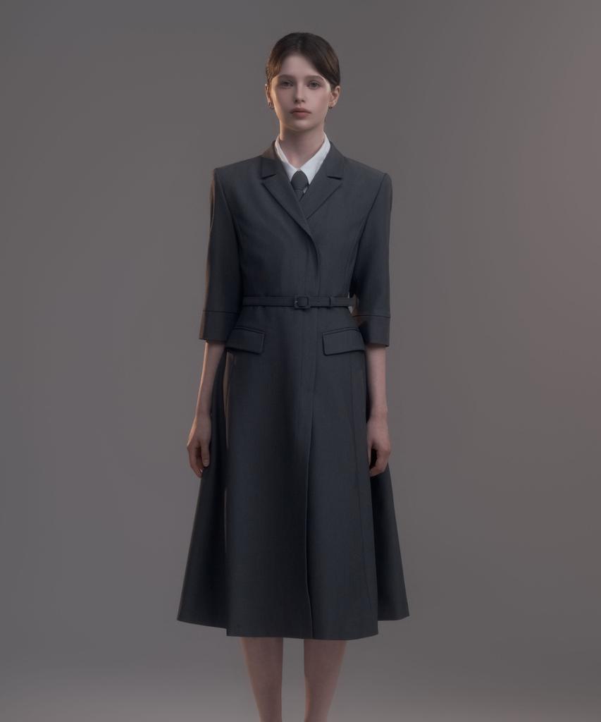 Mausolleum Jenn Long Belted Dress - Gray