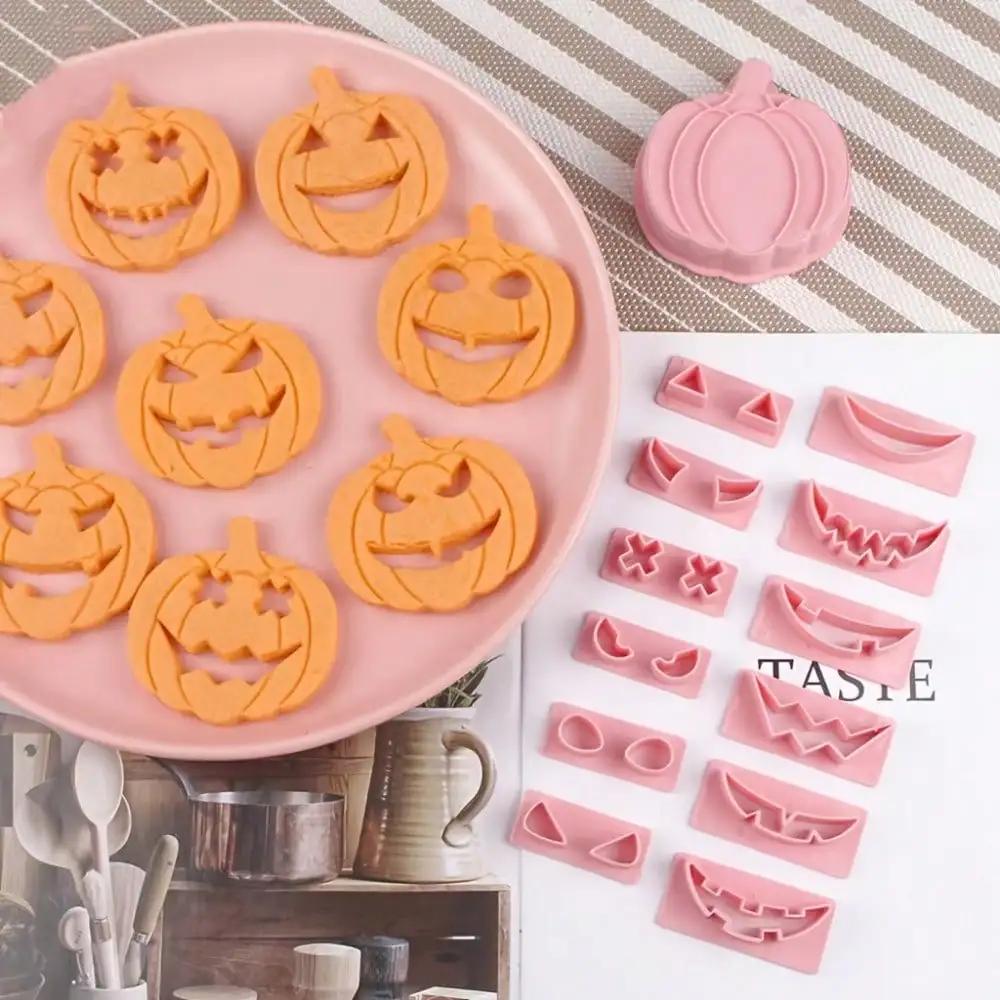 Halloween Pumpkin Cookie Cutters Featuring Changeable Funny Expressions Hollow Faces Fondant Embosser Stamps Biscuit Molds