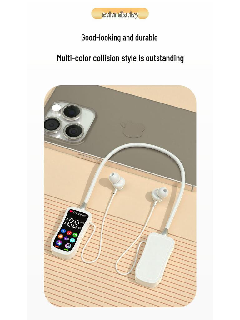 Bluetooth Sports Earphones with Digital Display, Neckband, Long Battery Life, Noise Reduction, Card Slot, and Superior Sound