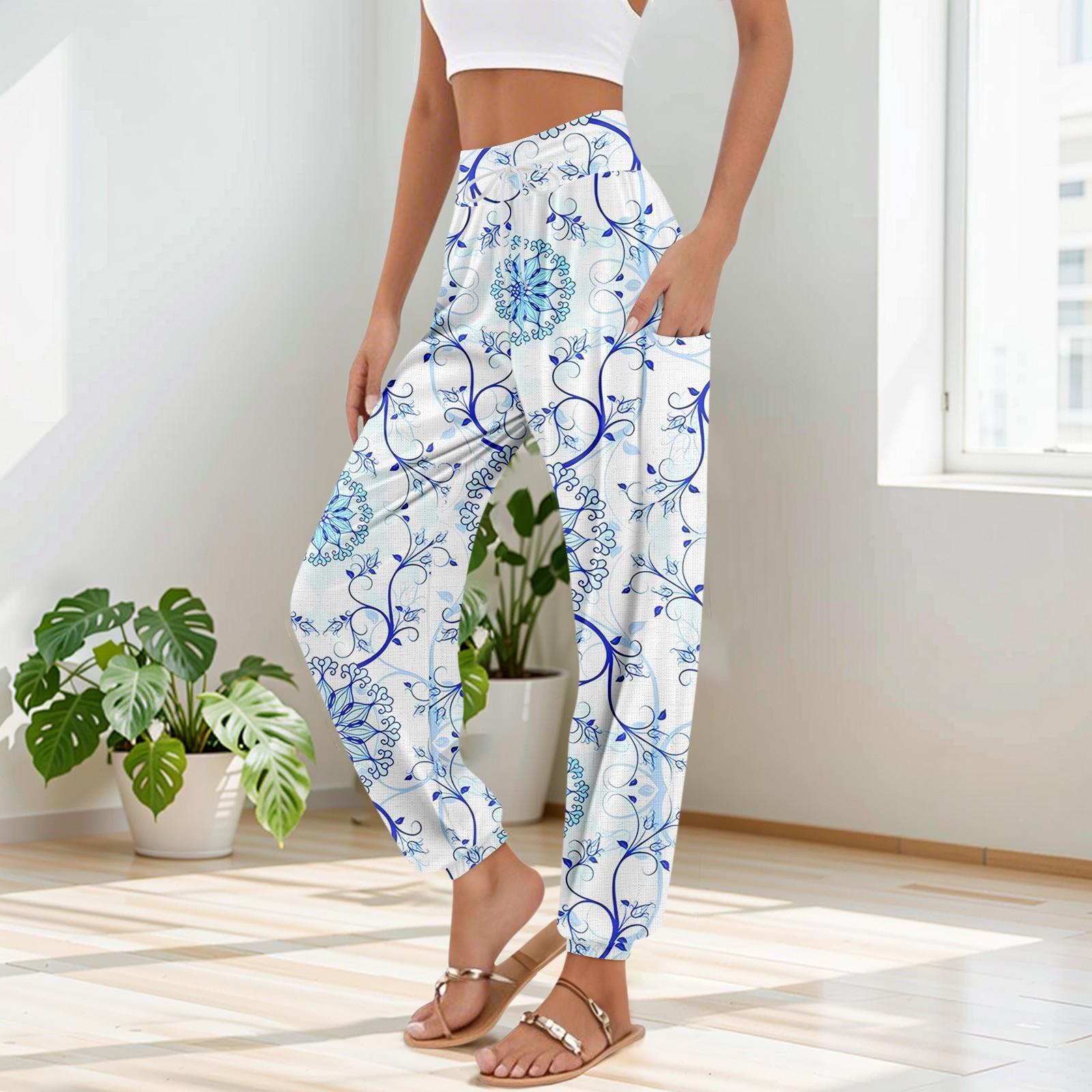 

Женские брюки с карманами и завязками на талии, повседневные брюки для йоги в стиле бохо с принтом M