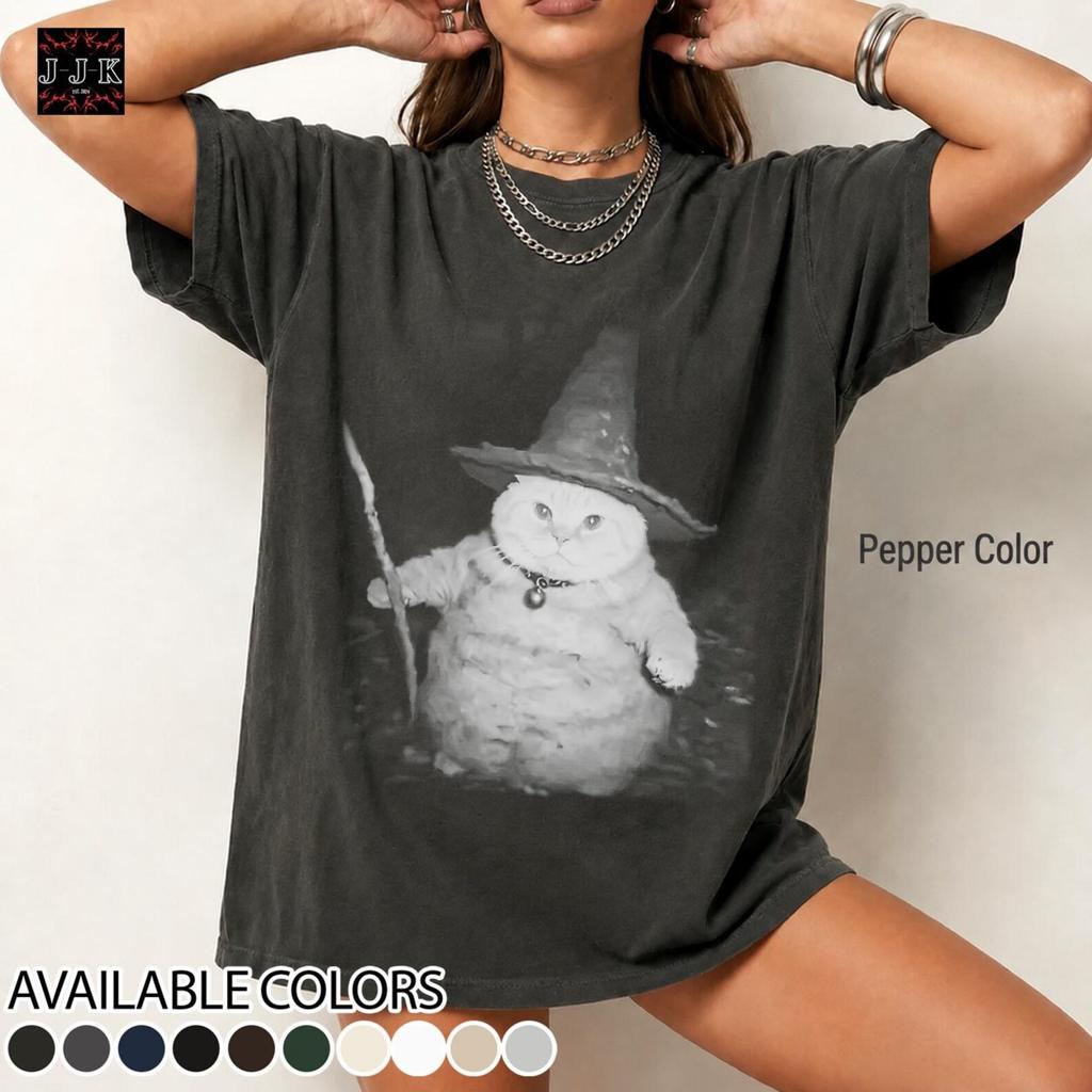 Comfort Cat Hat Wizard Meme Cotton 90s Graphic Tee Shirt RZ