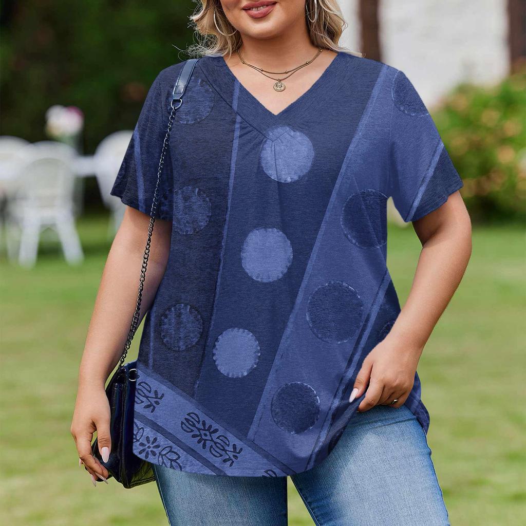 Women's Plus Size Fashionable Casual Loose-Fit Short Sleeve Elegant V Neck Blouse For Work