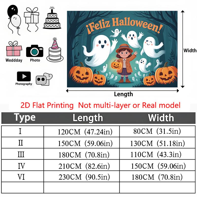 Party Backdrop Halloween Flat Spooky Ghosts Pumpkins Forest Scene Photo Background Decor Party Decor