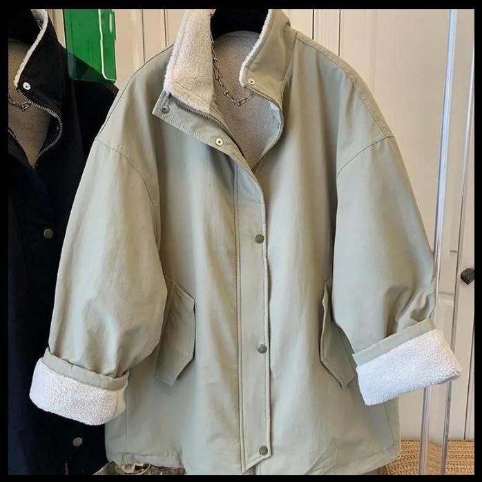 Lamb Wool Windbreaker Loose Super Fire Top Thickened Mid-length Parker Suit Women