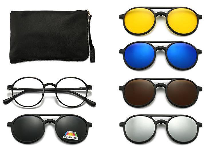 Clip-on Glasses Set: Includes 5 Polarized Lenses, Compatible with Myopia TR90 Retro Magnetic Sunglasses