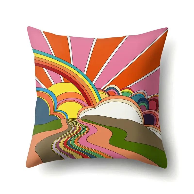 Mode Kissenbezug Cartoon Funda Cojin Sonnenaufgang Überwurfkissen für Schlafzimmer Regenbogen Kissenbezug Housse De Coussin Hogar