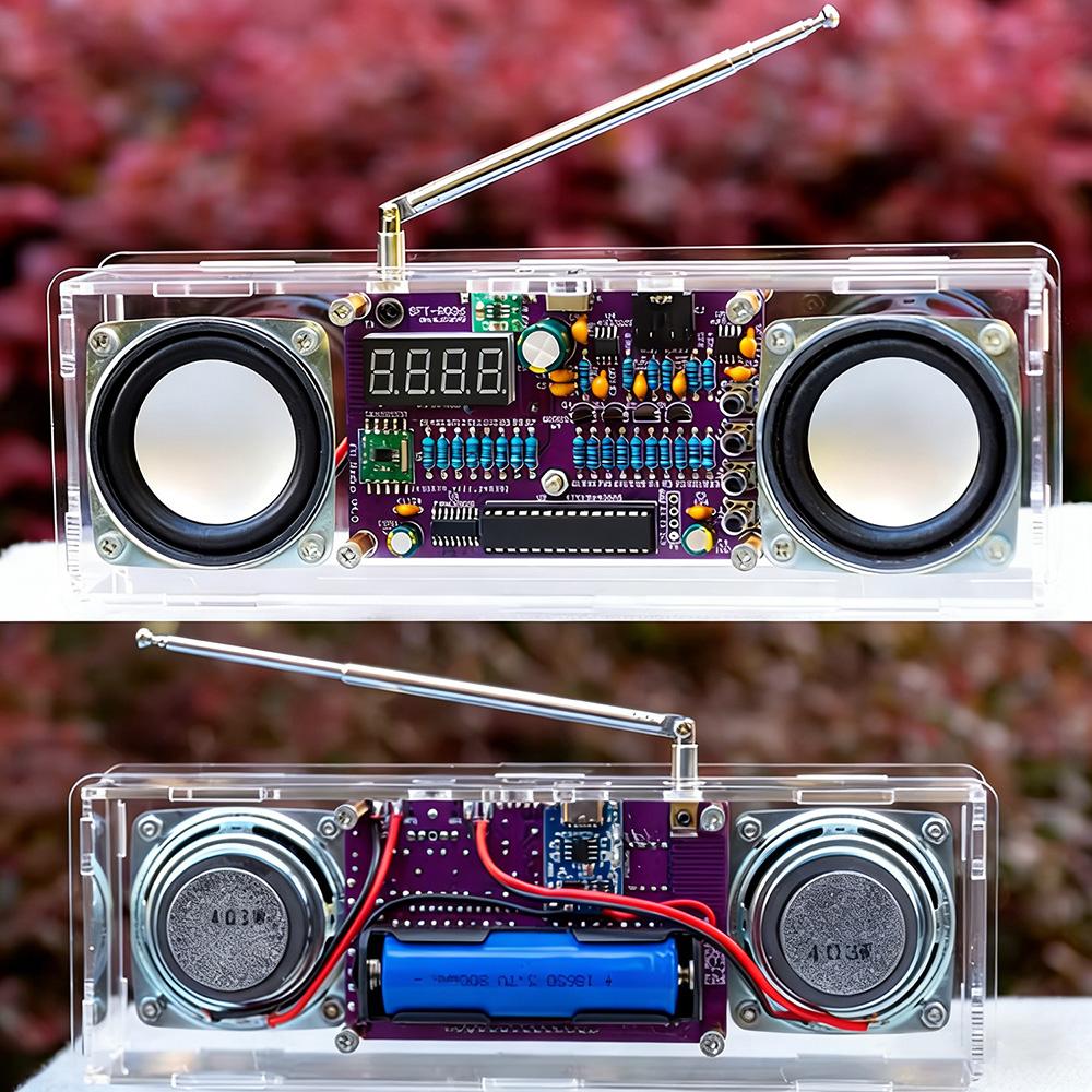 87.5-108MHz Dual-Channel FM Radio DIY Kit Digital Display Electronic Assemble Kit with Dual Speakers Type C Interface