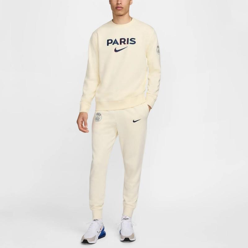 Nike Paris Saint-Germain Club Soccer French Terry Soft Comfortable Breathable Crewneck Sweatshirt Men sweatshirt Coconut-Milk Midnight-Navy FZ8545-113
